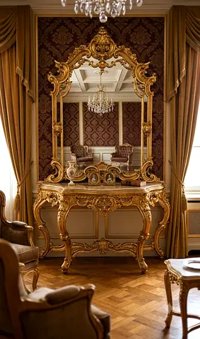 Ornate Gold Console Table with Matching Mirror - Classic Baroque Style