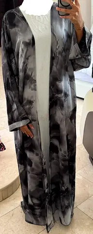 Black and grey tie-dye open abaya with white under slip, Never used, Size 56