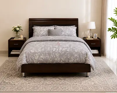 Solid Wood Queen Bed Frame with 2 Matching Bedside Tables (No Mattress)