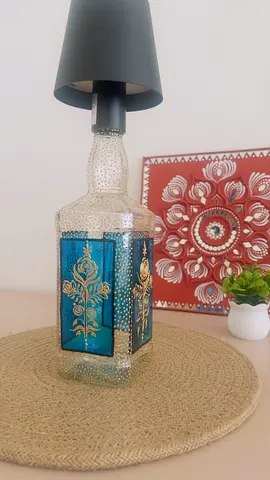 Decorative Moroccan Glass Table Lamp with Blue Panels