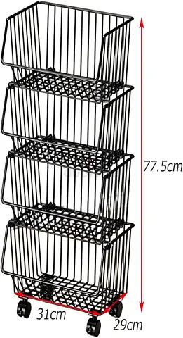 4-Tier Rolling Storage Basket Cart, Metal Wire Organiser with Wheels