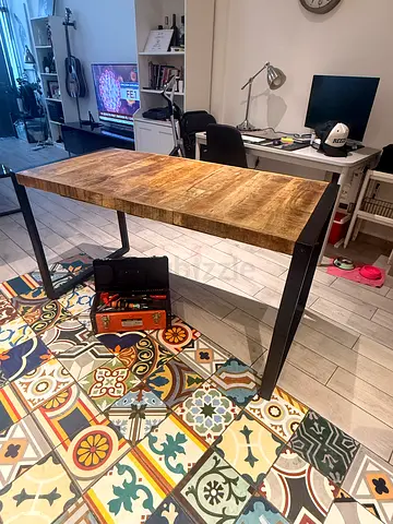 Solid Mango Wood Dining Table with Metal Legs - Brand New AED 300