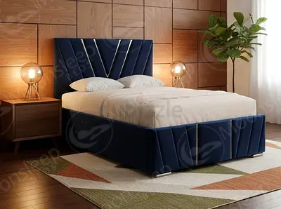 Luxury Fabric Bed Frame With Medical Mattress. Stylish Modern Design Headboard