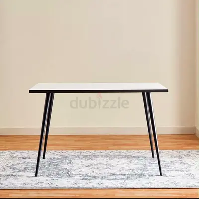 Minimalist white dining/office table with black metal legs (80x80cm)