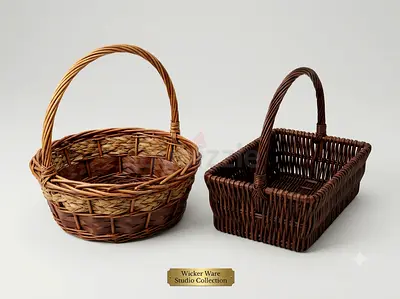 Pair of Wicker Storage Baskets with Handles - Good Condition