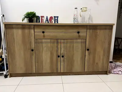 Wooden Sideboard / Buffet Cabinet - 4 Doors, Light Oak Finish