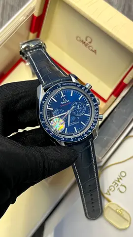 Omega Speedmaster Chronograph Blue Dial Leather Strap