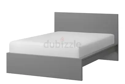 Grey double bed frame with headboard - good condition and free mattress