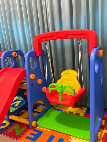 Kids Indoor Playset with Slide and Baby Swing - Bright Plastic