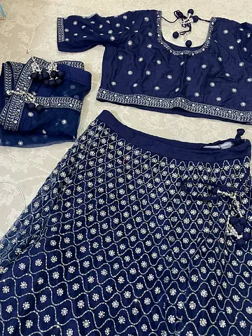 Navy Blue Embroidered Lehenga Choli Set - Good Condition