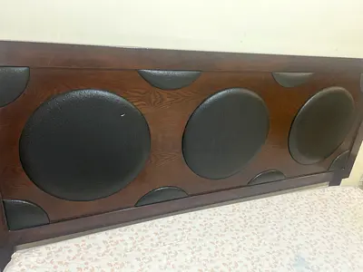Solid wood queen headboard with leather insets and 2 bed side chests