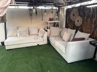 L-shaped white fabric sectional sofa - good condition