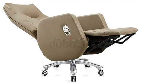 Beige Leather Recliner Office Chair with Footrest