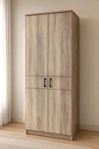 Modern Two-Door Wooden Wardrobe with Black Handles