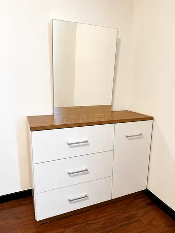 Wooden dressing table with mirror, 3 drawers and one cabinet - excellent condition