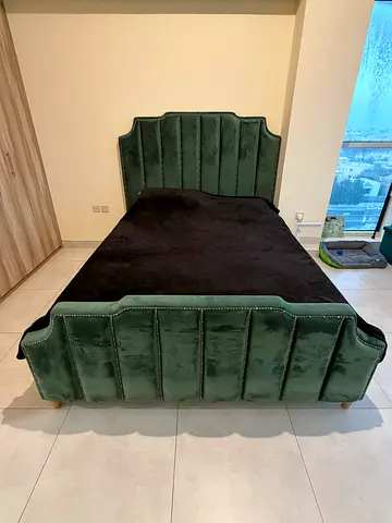 Green Velvet Single Bed with Padded Headboard with mattress