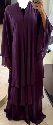 Deep Plum Layered Abaya - Lightweight Chiffon, Size 58, Never used
