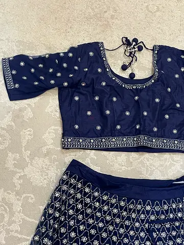 Navy Blue Embroidered Lehenga Choli - Size M, Good Condition