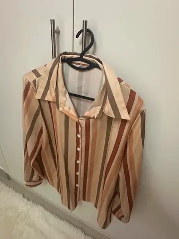 Beige and brown striped long-sleeve shirt, size Large (pre-owned)