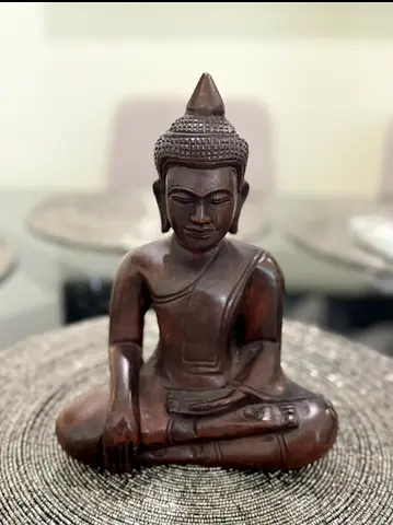 Carved Wooden Meditating Buddha Statue