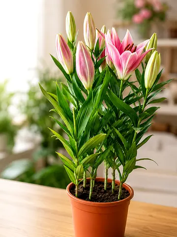 Potted Pink Lily Plant - Healthy Indoor Flowering Plant