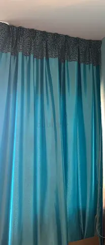 Set of teal blackout curtains with decorative valance - good condition