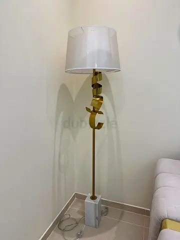 2 Gold Sculptural Floor Lamp with Marble Base and White Shade