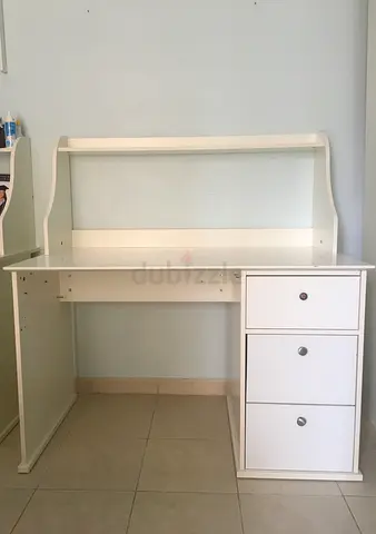 White Study Desk with Shelves and 3 Drawers - Good Condition