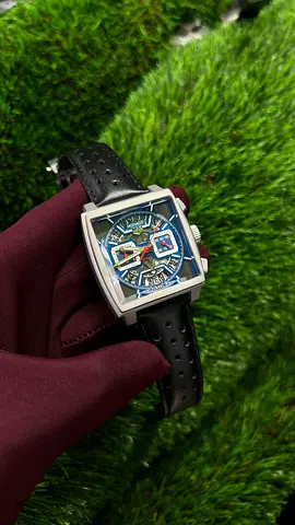 Tag Mens square automatic chronograph watch with black leather strap