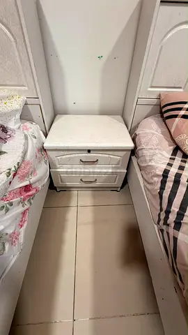 White Wooden Nightstand with Two Drawers