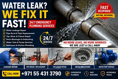 Water Leak? Emergency Plumber Fast Plumbing Repair RAK