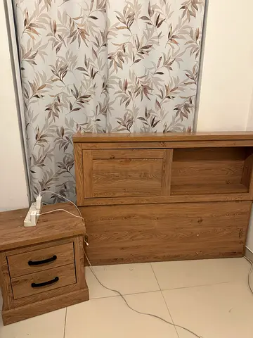 Single wooden bed 120x200 without mattress and side table