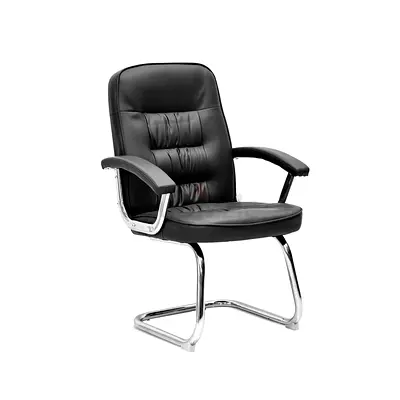 Black Leather Visitor / Conference Chair with Chrome Frame