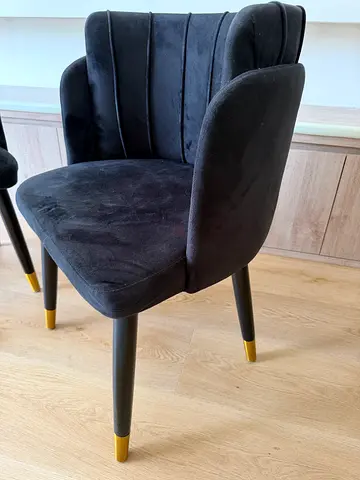 Set of 2 Black Velvet Dining Chairs with Gold-Tipped Legs