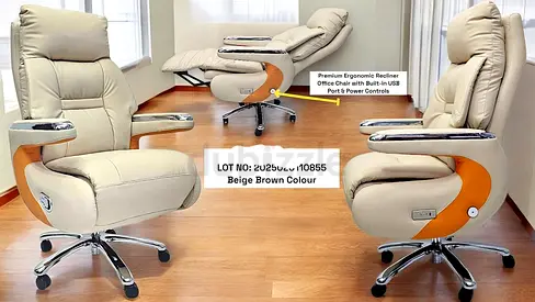 Beige Ergonomic Recliner Office Chair with USB Port Power Controls (Set)