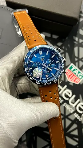 Tag Heuer Carrera Chronograph Blue Dial Men’s Watch with Brown Leather Strap