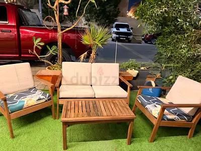 Wooden Outdoor 4-Piece Patio Seating Set with Cushions