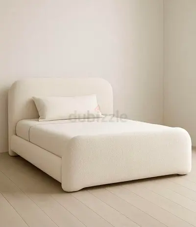 Off-white Modern Upholstered SBed with Curved Headboard with mattress