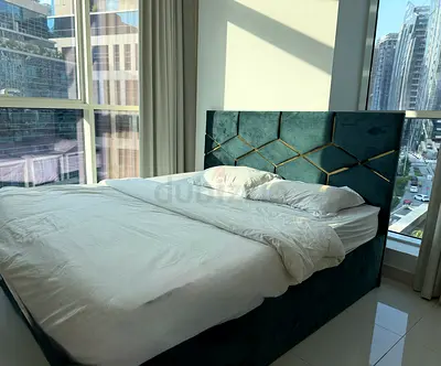 Velvet King Size Bed with Padded Headboard - Excellent Condition