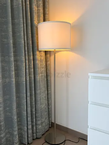 White floor lamp with drum shade