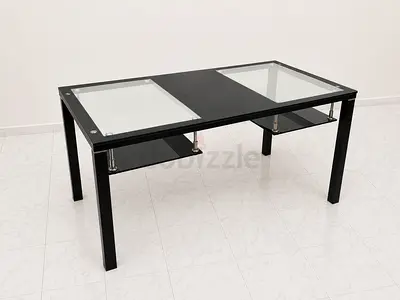 Black Glass Top Dining Table with Shelves