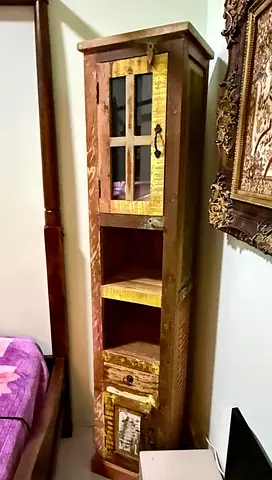 Tall Marina Narrow Rustic Wooden Storage Cabinet with Shelves and Drawers