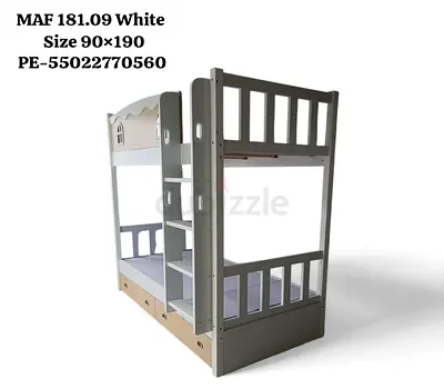 White Wooden Bunk Bed with Storage Drawers - Size 90x190 cm