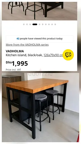 IKEA VADHOLMA Kitchen Island - Black/Oak, 126x79x90 cm (Used)