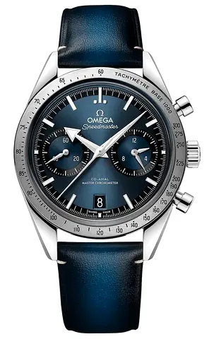Omega Speedmaster Chronograph Blue Dial Leather Strap - Mens Watch