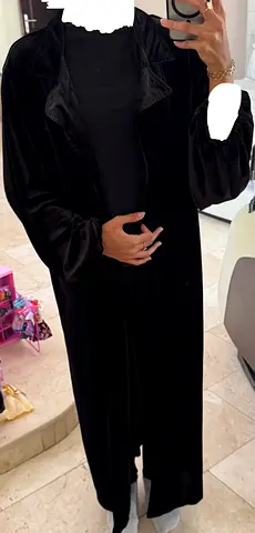 Black Velvet Abaya, Long Full-Length Traditional Robe - Gently Used, Size 54