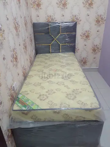 Single Bed Frame with New Mattress  gray color