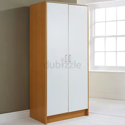 Two-door wooden wardrobe with white doors - good condition