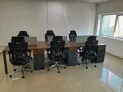 Set of 6 Wooden Shared Office Desks with Ergonomic Chairs and Drawers