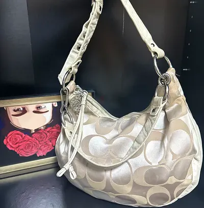 Y2K Coach Ali Sateen signature jacquard shoulder bag